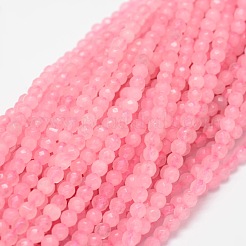 染め加工天然石ホワイトジェイドラウンドビーズ連売り  多面カット  ピンク  4mm  穴：1mm  約89~90個/連  14.5インチ&nbsp;G-E311-4mm-01