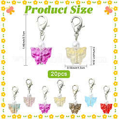 20Pcs Transparent Glass & ABS Plastic Pearl Butterfly Pendant Decorations&nbsp;HJEW-YW00269