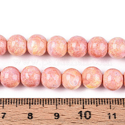 プリントガラスビーズ焼付塗装ガラスビーズ連売り  ラウンド  ライトサーモン  8~8.5mm  穴：1~1.2mm  約105~106個/連  30.71~31.10インチ（78~79cm）&nbsp;DGLA-N016-8mm-01