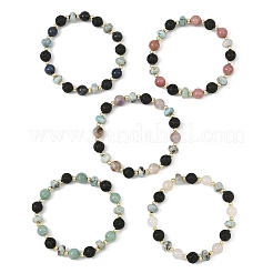 Rondelle Natural Larimar & Round Natural Mixed Stone Beaded Stretch Bracelets&nbsp;BJEW-JB14433