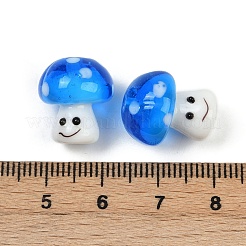 手作りランプワークビーズ  笑顔のキノコ  ブルー  16x14mm  穴：1.8mm&nbsp;LAMP-B028-06C