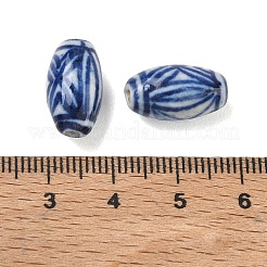 手作りの陶器ビーズ  青と​​白の磁器  花柄とオーバル  ミッドナイトブルー  15.5x8.5mm  穴：1.6mm&nbsp;PR-CBA642C-05B