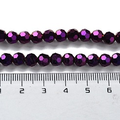 電気メッキガラスビーズ連売り  ファセット（32ファセット）  ラウンド  パープルメッキ  6x5mm  穴：1mm  約88~91個/連  19.49~20.08インチ（49.5~51cm）&nbsp;EGLA-R042-6mm-02