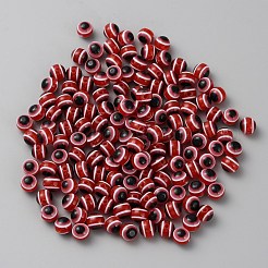 プラスチックビーズ  ナザールボンジュウ付きラウンド  ファイヤーブリック  8mm  穴：1mm  約1000個/袋&nbsp;LS-KY-WH0045-56