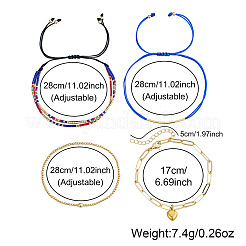 4Pcs 4 Styles Glass Seed Beads Multi-strand Braided Bead Bracelets & Brass Round Beads Stretch Bracelets & Heart 304 Stainless Steel Charm Bracelets & Brass Tube Braided Bracelets Set for Women&nbsp;VV5058-1