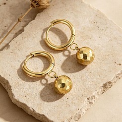 女性用304ステンレススチール製フープピアス  丸いボール  ゴールドカラー  28mm&nbsp;WG2ED0E-01