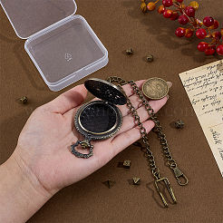 Vintage Alloy Flat Round Hollow Pocket Watch with Brass Curb Chain&nbsp;AJEW-PH0007-68AB