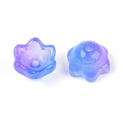 透明なツートンカラーのスプレー塗装ガラスビーズキャップ  花  藤紫色  7x11.5x11.5mm  穴：0.8~1.4mm  約1950~2000個/袋&nbsp;A-GLAA-Q089-002B-003