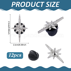 12個のスター合金パヴェラインストーンクリップラペルピンバック服用  シリコンカバー付き  プラチナ  25x15mm&nbsp;JEWB-FG0001-83