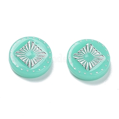 不透明なアクリルビーズ  ライン入り  ひし形模様のフラット ラウンド  アクアマリン  15~15.5x4.5~5mm  穴：1.8mm  約606個/500g&nbsp;OACR-G016-07D