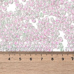 透明なガラスの丸いシードビーズ  色の内側  ラウンド  甘露  6/0  4x3mm  穴：1.2mm  約161個/10g&nbsp;X1-SEED-B001-05A-32