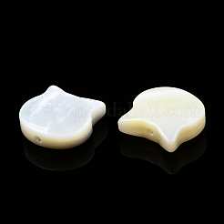 ナチュラルブラックリップシェル＆ホワイトシェルビーズ  猫の頭  10x10x3.5mm  穴：0.9mm&nbsp;SSHEL-N034-124B