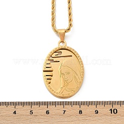 201 Stainless Steel Embossed Virgin Mary Pendant Rope Chain Necklaces&nbsp;NJEW-S387-08G