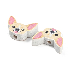 プリントウッドビーズ  犬  ベージュ  14x19.5x5.5mm  穴：2.5mm&nbsp;WOOD-D289-01D