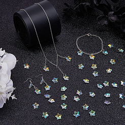 電気メッキガラスチャーム  多面カット  スター  黄金の開いた丸カンで  クリアAB  13x13.5x7mm  穴：1.2mm  100pc&nbsp;GLAA-FH0001-90