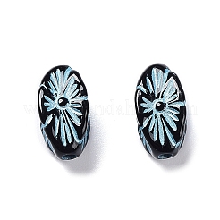 黒の不透明なアクリルビーズ  ライン入り  花模様のカーネル  淡いターコイズ  13.5x7x7mm  穴：1.8mm  約1190個/500g&nbsp;OACR-G016-29A