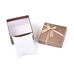厚紙製のジュエリーウォッチ収納ボックス  時計用ブレスレット  外側に蝶結びのリボン、内側に白いクッション付き  長方形  ミックスカラー  8.5x9x5.8cm&nbsp;CBOX-N014-06
