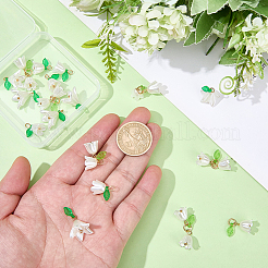 パールアクリルペンダント30個  花/スズランのチャーム  ホワイト  17.5x15.5x16.5mm  穴：2.5mm&nbsp;FIND-BM0001-66