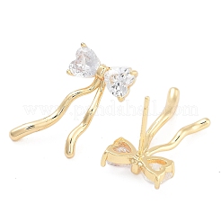 Bowknot Brass Pave Clear Cubic Zirconia Stud Earrings for Women&nbsp;EJEW-S216-02B-G