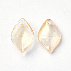透明スプレー塗装ガラスチャーム  グリッターパウダー付き  花弁  ゴールド  15x10x3.5mm  穴：1.2mm&nbsp;GLAA-S054-003B-01