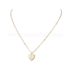 Heart with Letter Brass Pendant Paperclip Chain Necklaces&nbsp;NJEW-JN05379-04