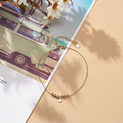 真鍮アズキチェーンアンクレット  201個のステンレススチール製ハートチャームと真鍮製ラウンドビーズ付き  ゴールドカラー  9