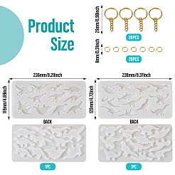 恐竜ペンダント DIY シリコン型 2スタイル 2個  鉄スプリットキーホルダー20個と丸カン20個付き  キーホルダー作り  ホワイト  238x120x7mm&nbsp;DIY-TA0009-03