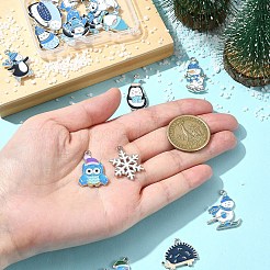 20個20スタイルの冬テーマ合金エナメルペンダント  プラチナ  シロクマとペンギンと雪だるまのチャーム  混合図形  19~26.5x11~22x1.5~1.7mm  穴：1.5~1.8mm  1個/スタイル&nbsp;ENAM-FS0001-96