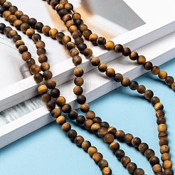 Natural Frosted Tiger Eye Round Bead Strands&nbsp;G-M064-6mm-02