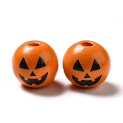 Halloween Theme Printed Natural Wooden Beads&nbsp;WOOD-L020-C04