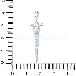 304ステンレススチールエナメルペンダント  剣型チャーム  ステンレス鋼色  空色  40x10x2.5mm  穴：2mm&nbsp;STAS-G399-05P-01