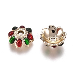 金色のメッキ合金エナメルビーズキャップ  8  - 花びらの花  カラフル  9x4mm  穴：2mm&nbsp;ENAM-E297-01G