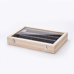 木製ペンダントプレゼンテーションボックス  ガラスとベルベットの枕で  長方形  アンティークホワイト  35x24x5.5cm&nbsp;ODIS-P006-07