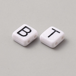 不透明アクリルビーズ 5袋  文字の長方形  ホワイト  8.5x7.5x4mm  穴：1.6mm  100個/袋&nbsp;MACR-NB0001-35A