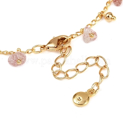 Bohemian Brass Twisted Chain Natural Rose Quartz Chip Tassel Anklets&nbsp;AJEW-Z046-06G