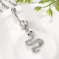 Alloy Rhinestone Snake Curved Barbell Belly Rings&nbsp;LS-AJEW-R007-03P-01