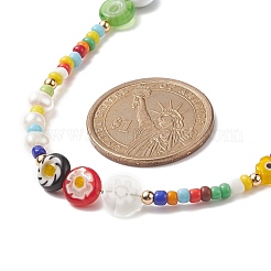 Natural Pearl & Millefiori & Seed Glass Beaded Necklace for Women&nbsp;NJEW-JN04160