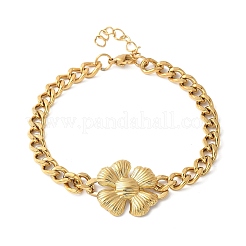 304ステンレススチールリンクブレスレット  女性用キューバンリンクチェーンブレスレット  花  18KGP本金メッキ  6-7/8インチ（17.6cm）&nbsp;BJEW-Z098-01G