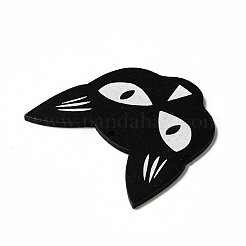 片面プリントウッドビッグペンダント  ハロウィンチャーム  ブラック  猫の形  61x63.5x2.5mm  穴：3mm&nbsp;WOOD-I010-13B