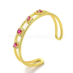 Square & Teardrop & Horse Eye Glass Open Cuff Bangle with Cubic Zirconia&nbsp;BJEW-A136-01G-03
