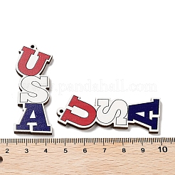 スプレー塗装された木製の大きなペンダント  手紙アメリカ  54x20x2.5mm  穴：2mm&nbsp;WOOD-D028-01L