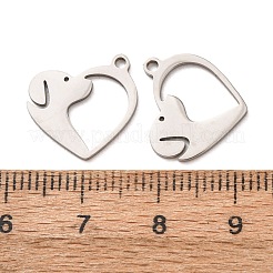 ステンレスペンダント201個  犬のチャーム付きハート  ステンレス鋼色  15.5x14.5x1mm  穴：1.4mm&nbsp;STAS-F368-03A-P