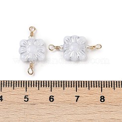 不透明アクリルリンクコネクタチャーム  カドミウムフリー＆ニッケルフリー＆鉛フリー  本物の 18K ゴールドメッキのブラスループ付き  ホワイトスモーク  四角い花  21~21.5x10.5x3.5mm  穴：1.5~2mm&nbsp;KK-K296-07A-G