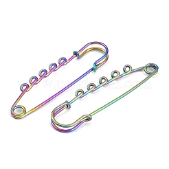 イオンプレーティング(IP) 304 ステンレススチール 安全ピン ブローチ金具  ラペルピンを作るためのループが5つ付いたキルトピン  虹色  71.5x20.5x5.5mm  穴：2mm&nbsp;STAS-K252-05C-RC