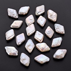 ナチュラルケシパールビーズ  養殖淡水パール  穴なし/ドリルなし  菱形  貝殻色  14~16x9~10x3~6mm&nbsp;PEAR-N020-I01