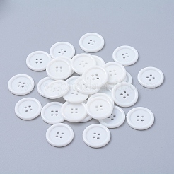 アクリル縫い付け用ボタン  衣装デザインのためのプラスチックボタン  4穴  染め  フラットラウンド  ホワイト  25x3mm  穴：2mm&nbsp;X-BUTT-E076-D-01