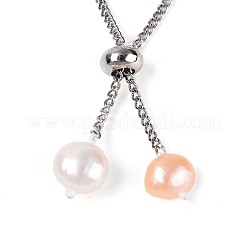 Adjustable Pearl and Brass Beaded Slider Bracelets&nbsp;BJEW-T022-15C