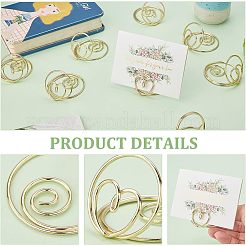 鉄の場所のカードホルダー  メモホルダー  レストラン用  結婚式  オフィス  ハート付きのラウンド  ゴールドカラー  50.5x38.5mm&nbsp;AJEW-WH0318-02G