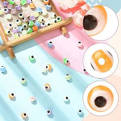 70個 7色の蓄光＆プリント不透明アクリルビーズ  丸い目  暗闇で光る  ミックスカラー  6mm  穴：1.6mm  10個/カラー&nbsp;LACR-FS0001-01