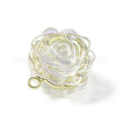 Abカラー透明アクリルパーツ  ライトゴールドトーンの合金ループ付き  花のチャーム  淡黄色  28.5x25x20mm  穴：2.8mm&nbsp;OACR-E004-24LG